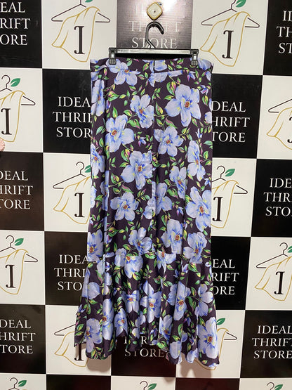 SHEIKE |XL| WAIST 34| B32| CHIC BOHO BLUE FLORAL SATIN ASYMMETRICAL RUFFLED MAXI SKIRT