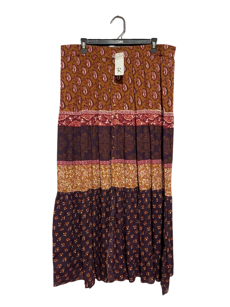 ROCKMANS |XXL| WAIST 36| B33| BOHEMIAN MULTI-PATTERN TIERED MAXI SKIRT