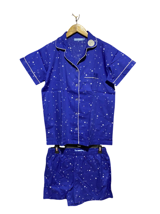 THE PYJAMA FOUNDATION X MYER |S| B33| ROYAL BLUE STAR PRINT SHORT SLEEVE NIGHTWEAR PAJAMA AND SHORTS SET