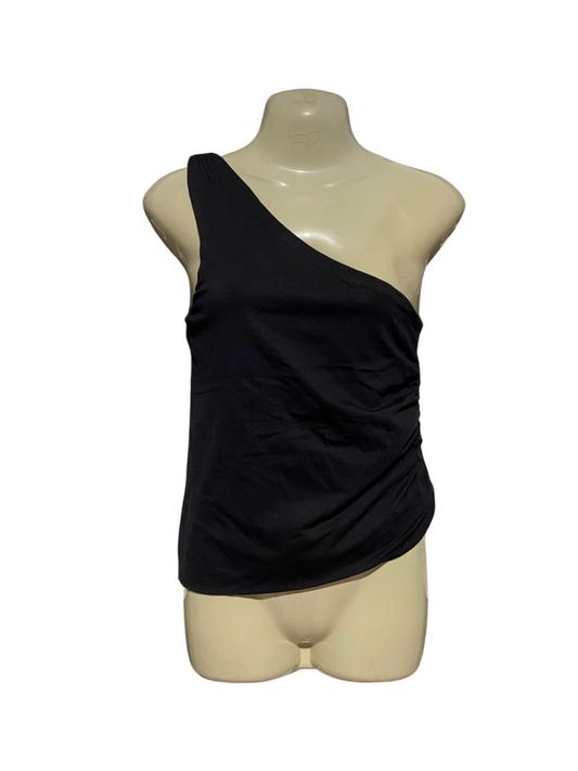 LILY LOVES |S| BUST 14| B33| CHIC JET BLACK ONE-SHOULDER SLEEVELESS TANK TOP WITH SIDE RUCHING