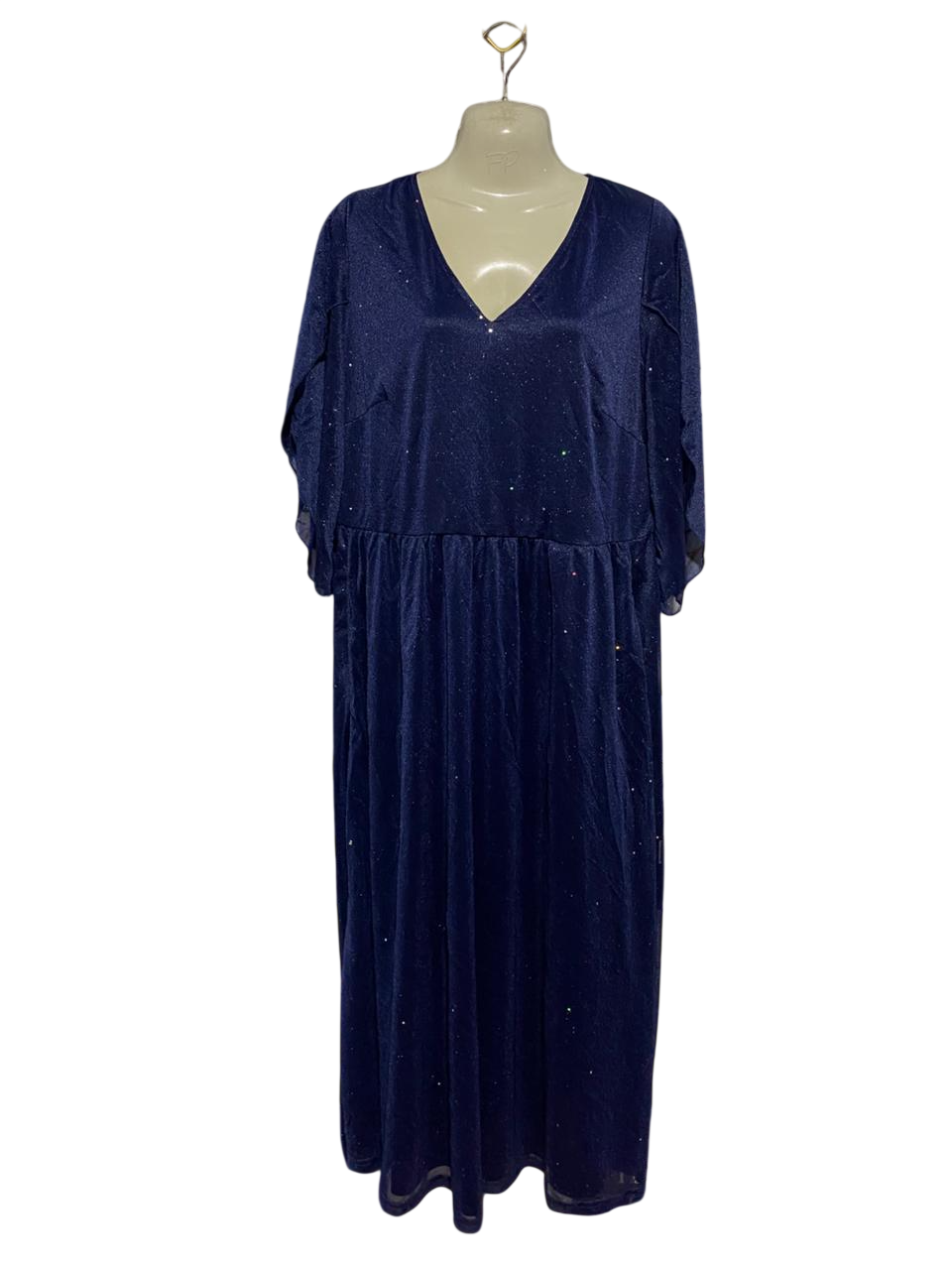 BLOOMCHIC |M| BUST 18| B33| COBALT BLUE SHIMMER GLITTER V-NECK EMPIRE WAIST GOWN MAXI DRESS