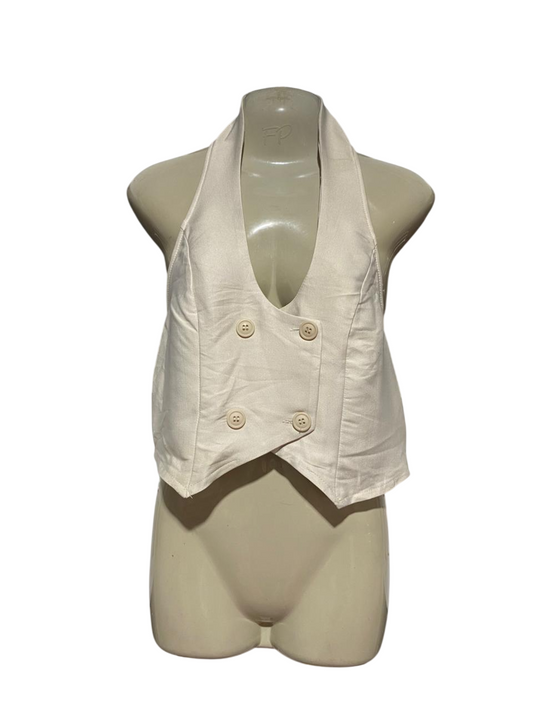 SHEIN |M| BUST 18| B33| CREAM DOUBLE-BREASTED HALTER-NECK CROPPED WAISTCOAT VEST