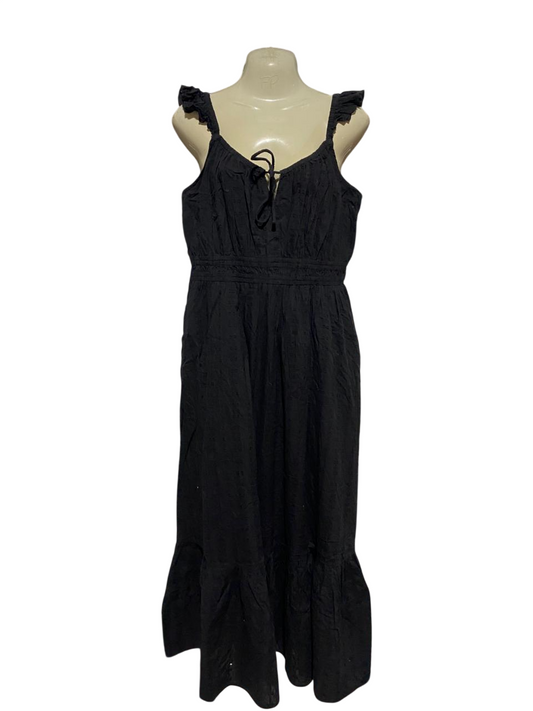 ANKO |M| BUST 16| B33| BLACK RUFFLE STRAP TIERED MAXI DRESS WITH FRONT-TIE SWEETHEART NECKLINE