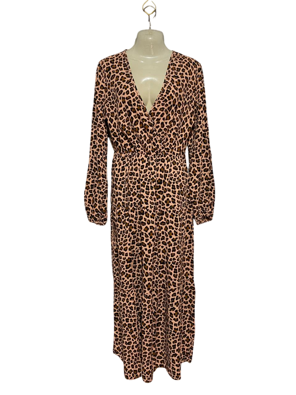 SHEIN |S|  BUST 18| B33| LEOPARD PRINT LONG SLEEVE SURPLICE V-NECK MAXI DRESS
