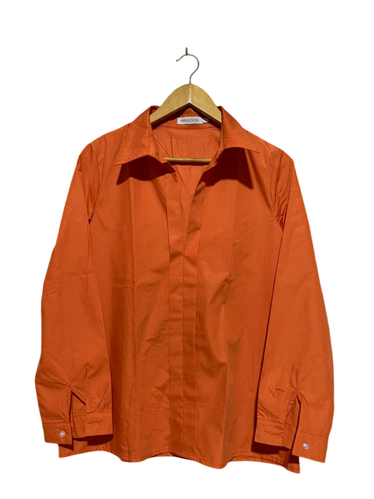 MISSLOOK |L| BUST 21| B33| WOMEN BURNT ORANGE V-NECK COLLARED LONG SLEEVE BUTTONLESS BLOUSE