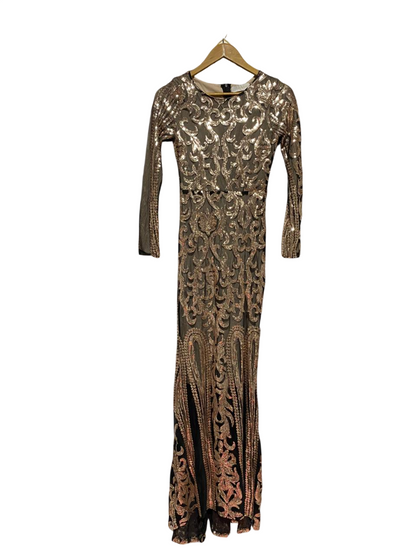 STUNNER |XS| BUST 30| B33| LUXURY GOLD SEQUIN EMBELLISHED LONG SLEEVE MAXI EVENING GOWN