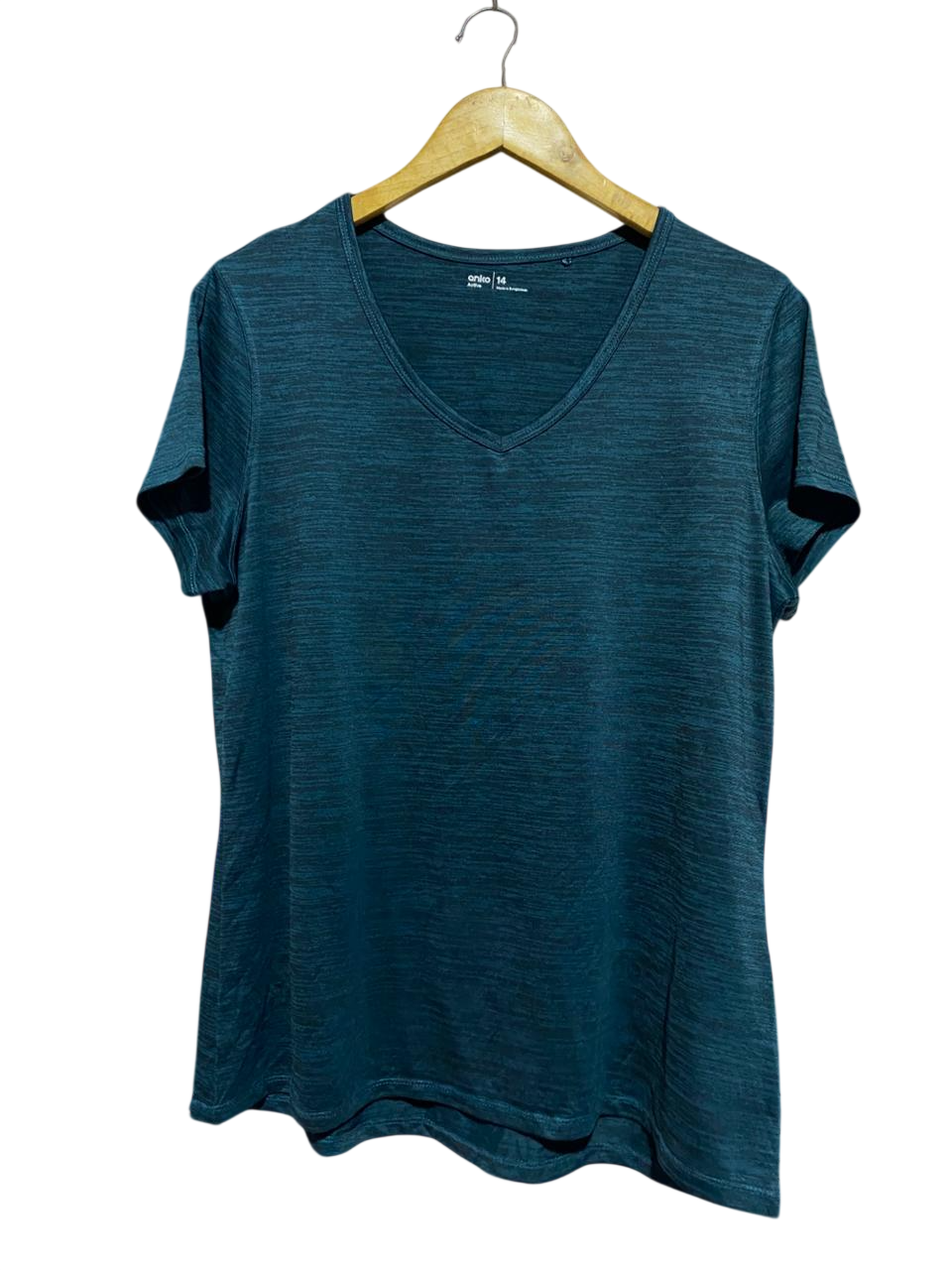 ANKO |L| BUST 21| A10| WOMEN'S V-NECK MELANGE TEAL SHORT SLEEVE ATHLETIC T-SHIRT