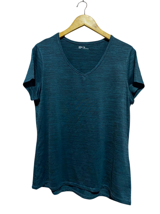 ANKO |L| BUST 21| B33| WOMEN'S V-NECK MELANGE TEAL SHORT SLEEVE ATHLETIC T-SHIRT