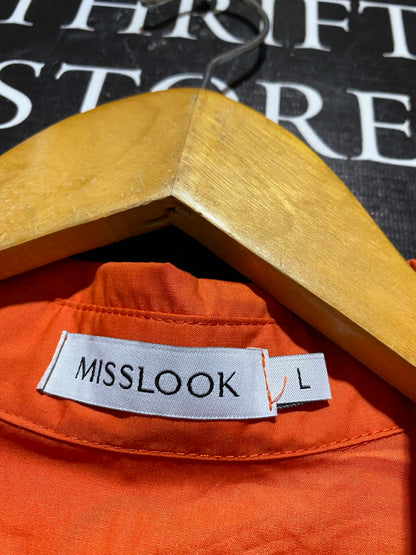 MISSLOOK |L| BUST 21| B33| WOMEN BURNT ORANGE V-NECK COLLARED LONG SLEEVE BUTTONLESS BLOUSE