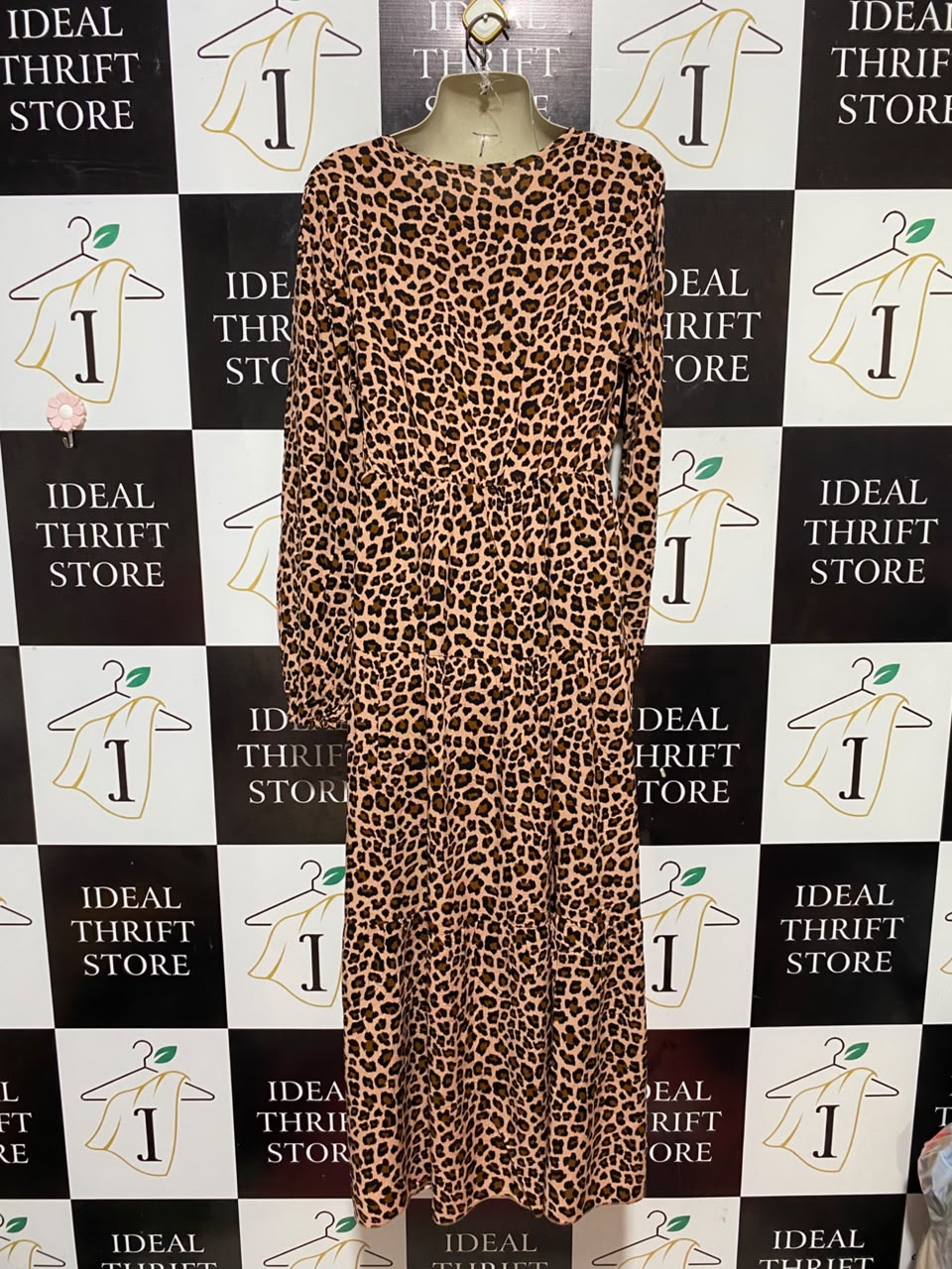 SHEIN |S|  BUST 18| B33| LEOPARD PRINT LONG SLEEVE SURPLICE V-NECK MAXI DRESS