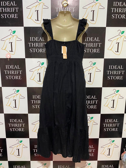 ANKO |M| BUST 16| B33| BLACK RUFFLE STRAP TIERED MAXI DRESS WITH FRONT-TIE SWEETHEART NECKLINE