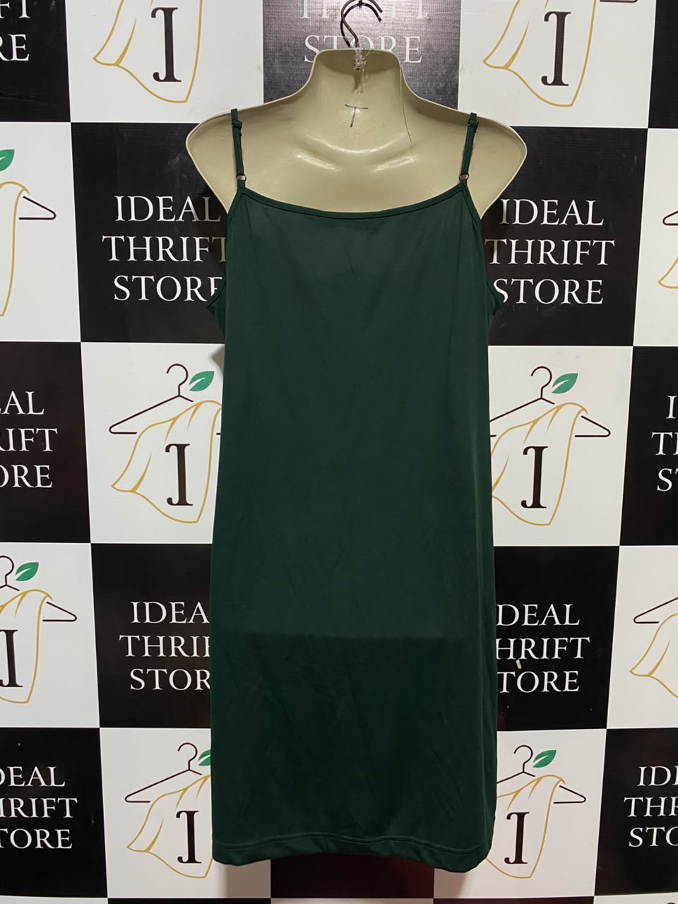 KATIES |XL| BUST 31| B33| SOLID DARK GREEN SPAGHETTI STRAP SLIP DRESS