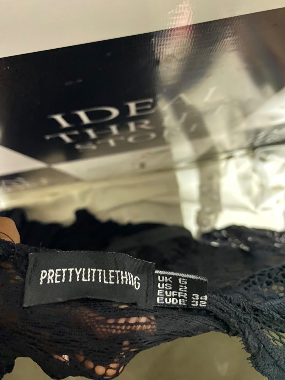 PRETTYLITTLE THING |S| BUST 15| B47| BLACK LACE TOP DEEP V-NECK LONG SLEEVE WIDE-LEG JUMPSUIT