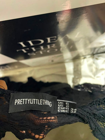 PRETTYLITTLE THING |S| BUST 15| B47| BLACK LACE TOP DEEP V-NECK LONG SLEEVE WIDE-LEG JUMPSUIT