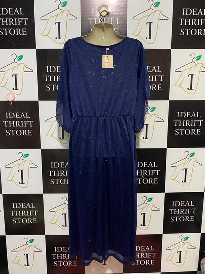 BLOOMCHIC |M| BUST 18| B33| COBALT BLUE SHIMMER GLITTER V-NECK EMPIRE WAIST GOWN MAXI DRESS