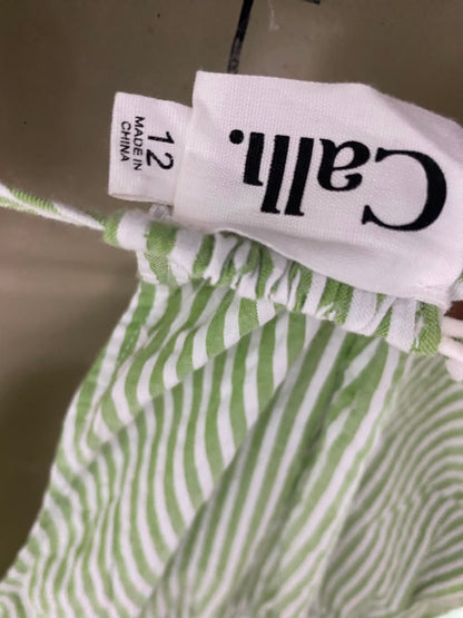 CALLI |M| BUST 18| B33| GREEN AND WHITE STRIPED HALTER NECK MAXI DRESS WITH WAIST CUT-OUTS