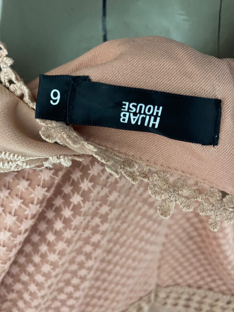 HIJAB HOUSE |S| BUST 16| B33| ELEGANT PEACH EMBROIDERED LONG SLEEVE MAXI DRESS WITH LACE DETAILS