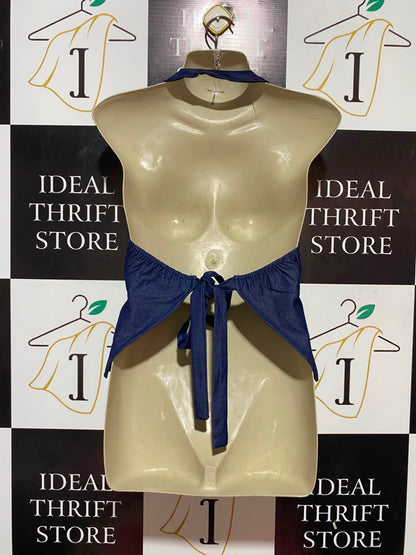 CIDER |XS| BUST 17| B33| CHIC BLUE DENIM HALTER NECK VEST TOP WITH GOLDEN BUTTONS