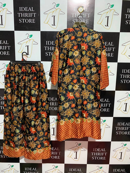 |M| B33| ELEGANT LUXURY BLACK LUXE BATIK PRINT CARDIGAN KIMONO AND TROUSER TWO-PIECE SET