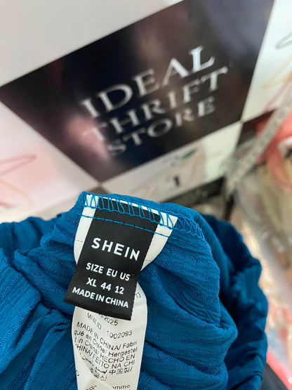 SHEIN |XL| WAIST 29| B33| CHIC OCEAN BLUE TEXTURED WIDE-LEG PANTS WITH DRAWSTRING WAISTBAND