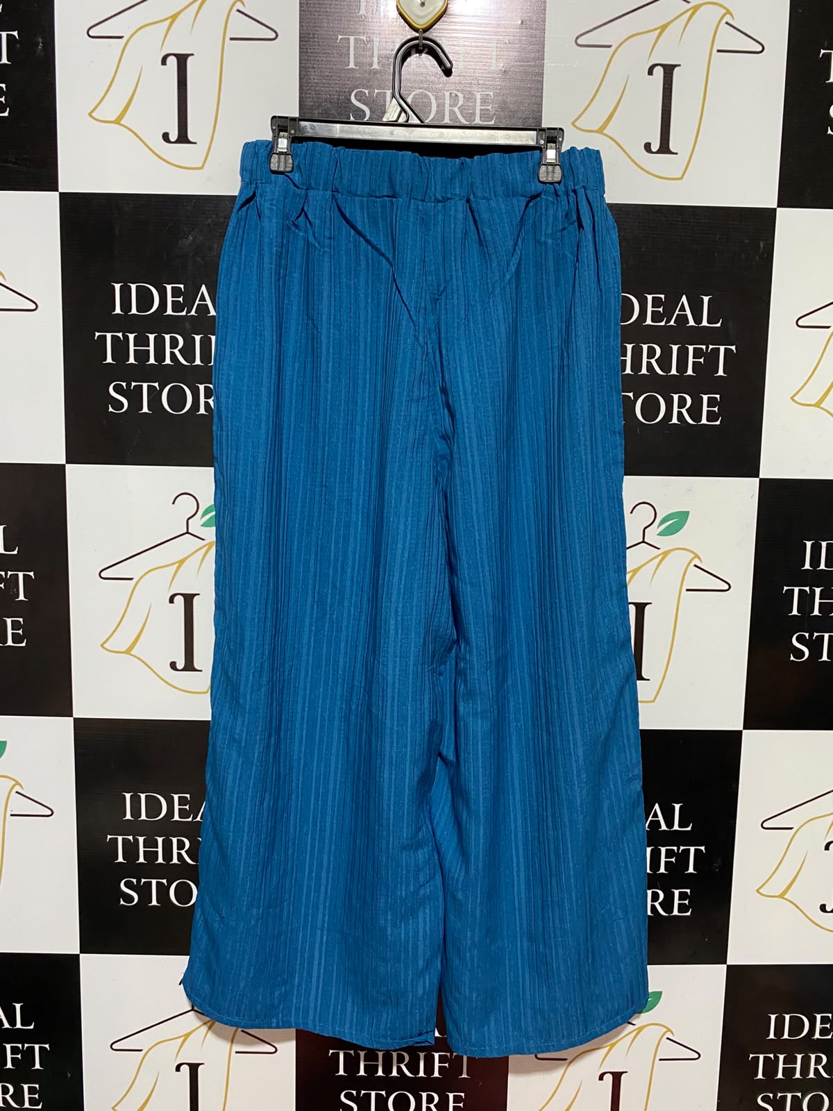 SHEIN |XL| WAIST 29| B33| CHIC OCEAN BLUE TEXTURED WIDE-LEG PANTS WITH DRAWSTRING WAISTBAND