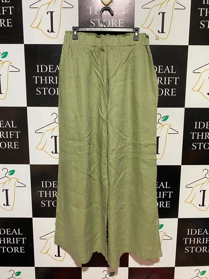 EB & IVE |XL| WAIST 31| B33| OLIVE GREEN LINEN WIDE LEG TROUSERS