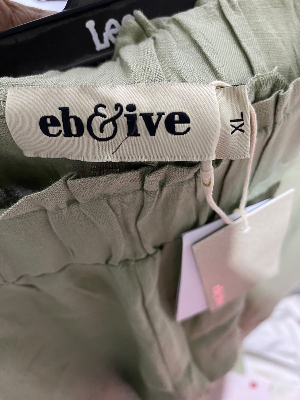 EB & IVE |XL| WAIST 31| B33| OLIVE GREEN LINEN WIDE LEG TROUSERS
