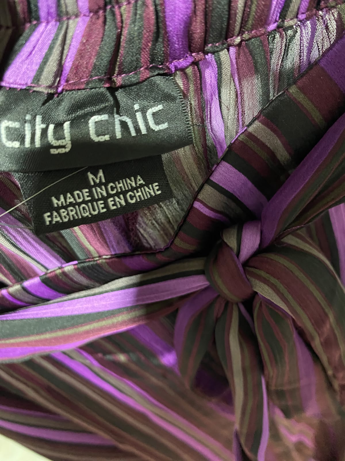 CITY CHIC |XXL| WAIST 38| B33| PURPLE STRIPED WIDE LEG PANTS WITH WAIST TIE