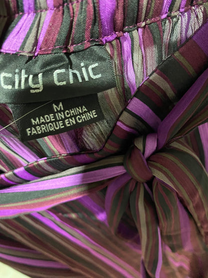 CITY CHIC |XXL| WAIST 38| B33| PURPLE STRIPED WIDE LEG PANTS WITH WAIST TIE
