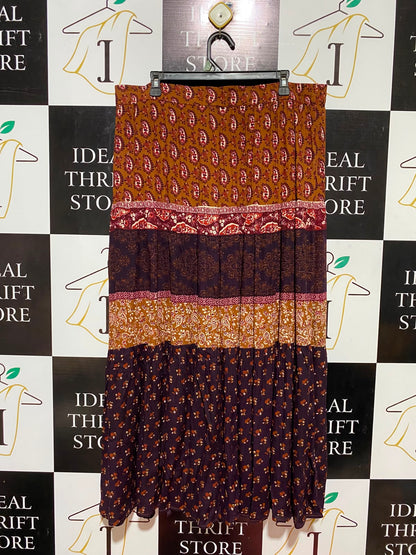 ROCKMANS |XXL| WAIST 36| B33| BOHEMIAN MULTI-PATTERN TIERED MAXI SKIRT