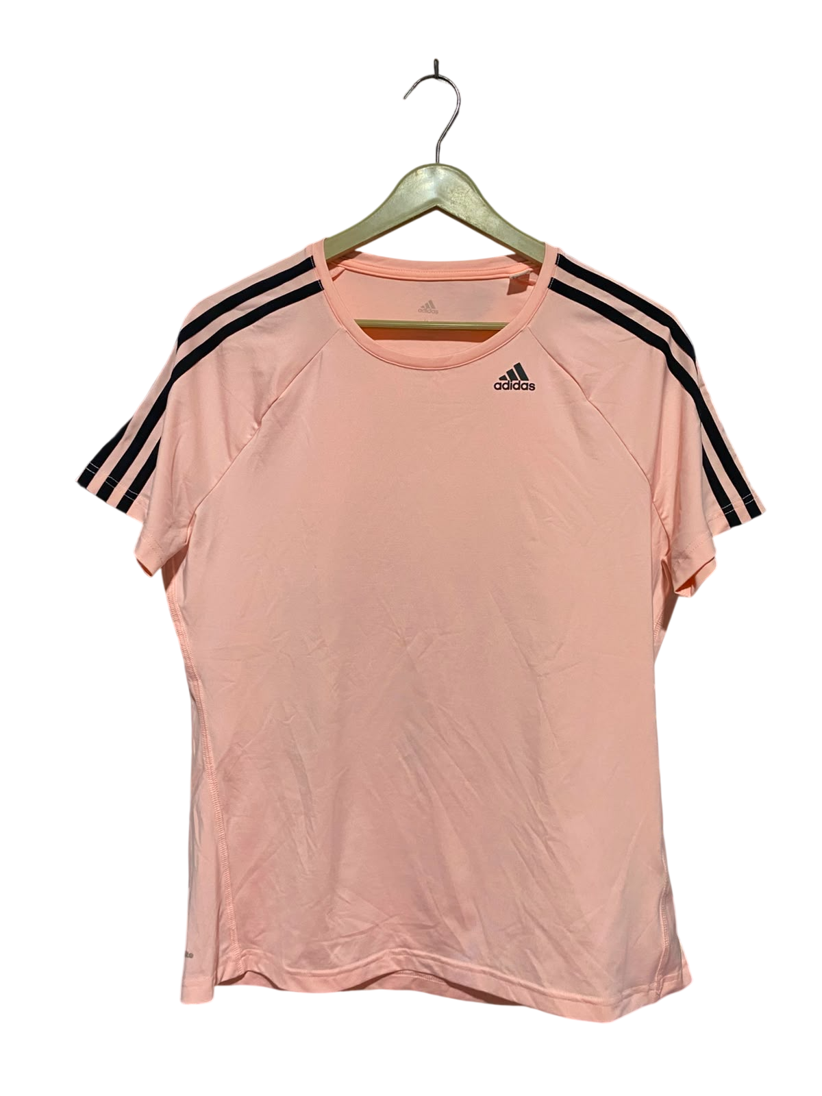 ADDIAS |L| BUST 20| A10| WOMEN'S THREE STRIPE PERFORMANCE RUNNING T-SHIRT – PASTEL PEACH PINK