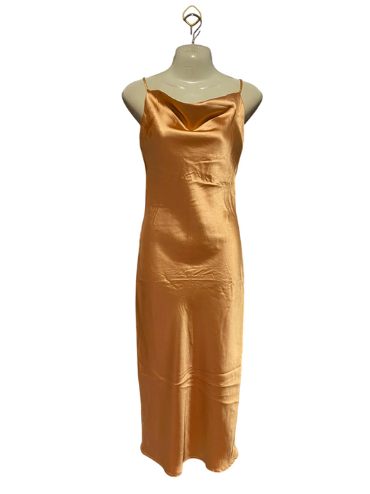 BEGINNING BOUTIQUE |M| BUST 18| B33| WOMEN'S LIQUID SATIN COWL NECK SLIP MIDI DRESS