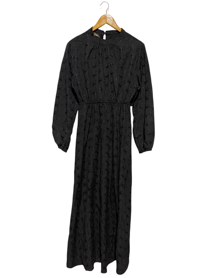 FATMA |M| BUST 18| B33|  WOMEN'S LONG SLEEVE CLIP DOT MIDI DRESS – SOLID JET BLACK