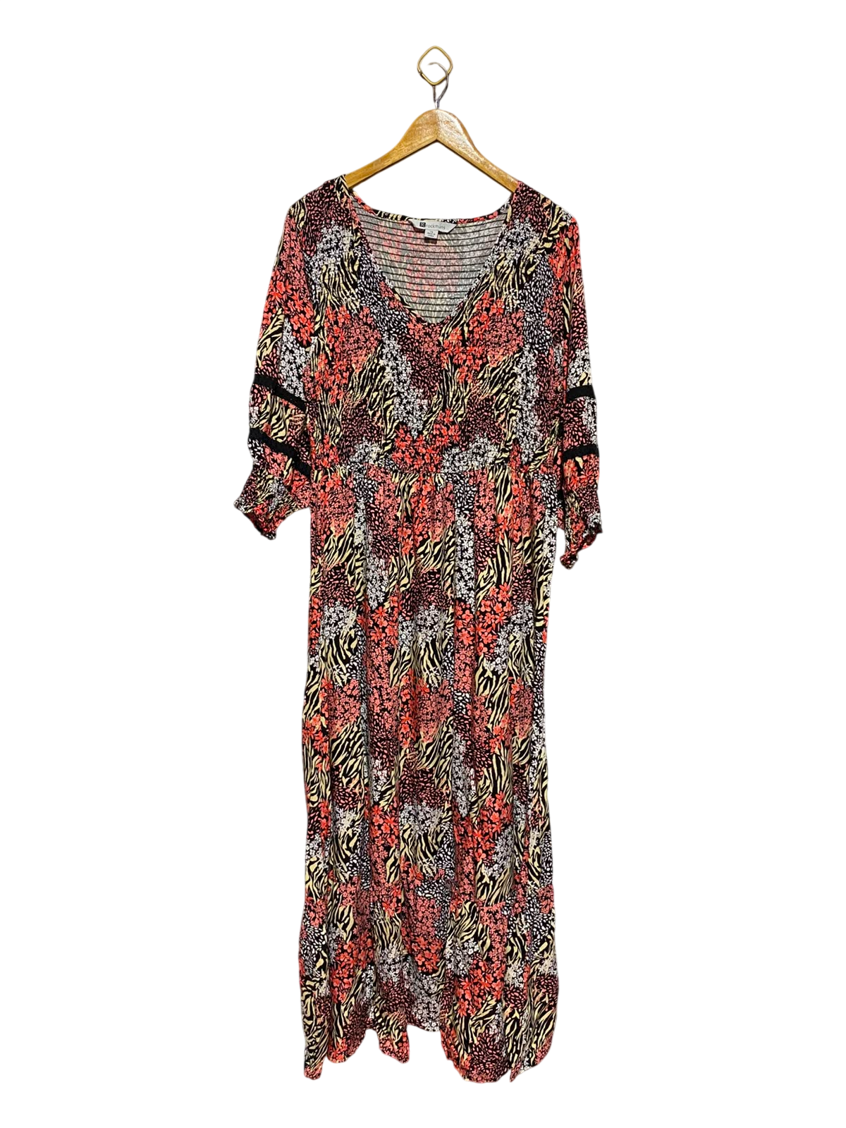 ROCKMANS |M| BUST 17| B33| WOMEN'S BOHO SMOCKED V-NECK MAXI DRESS