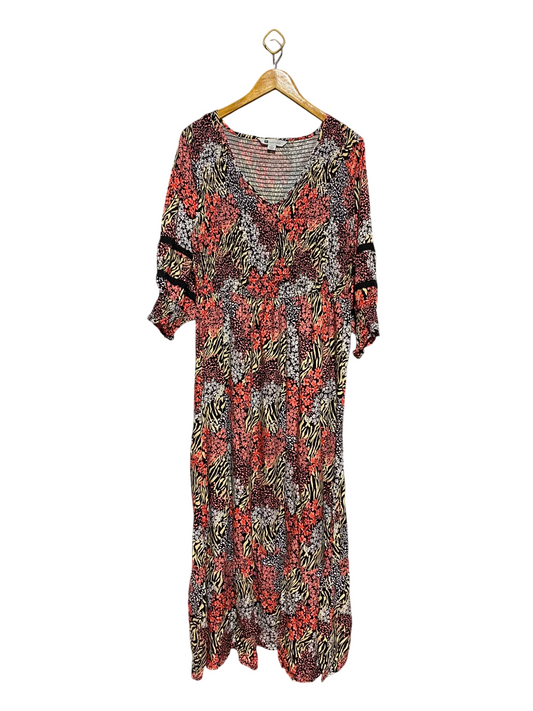 ROCKMANS |M| BUST 17| B33| WOMEN'S BOHO SMOCKED V-NECK MAXI DRESS