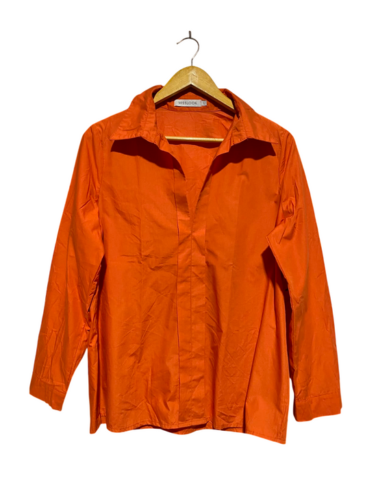 MISSLOOK |L| BUST 21| B33| WOMEN'S LONG SLEEVE BUTTON-UP COLLARED SHIRT – VIBRANT ORANGE