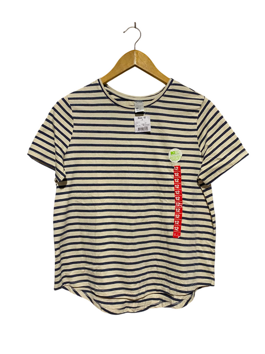 ANKO |L| BUST 20| B33| WOMEN'S STRIPED CREW NECK SHORT SLEEVE T-SHIRT – NAVY AND CREAM
