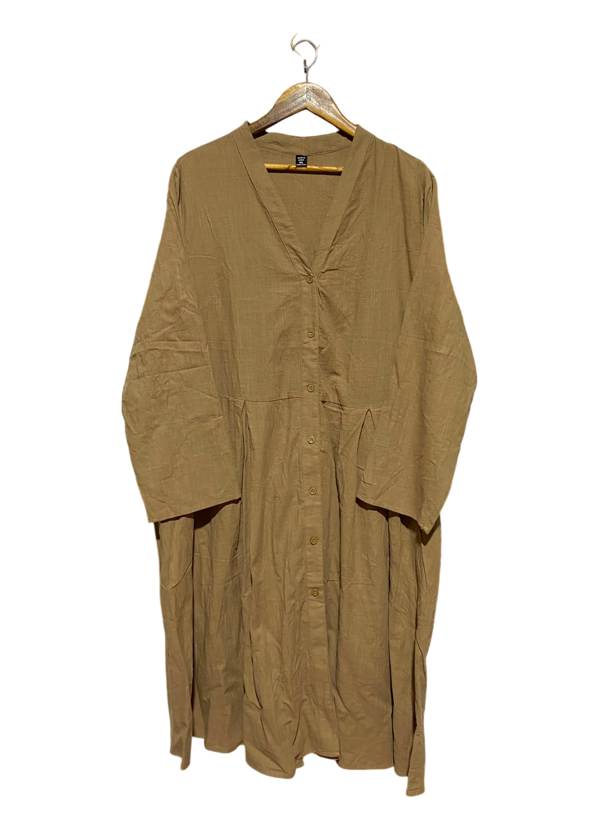 SHEIN CURVE |XXL| BUST 25| B33| WOMEN'S OVERSIZED COTTON LINEN BLEND BUTTON-UP MIDI TUNIC DRESS