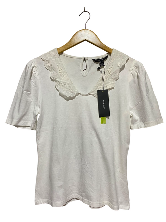 VERO MODA |S| BUST 18| B33| WOMEN'S BRODERIE ANGLAISE COLLAR SHORT SLEEVE TOP