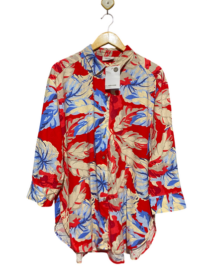 SUSSAN |M| BUST 23| B33| WOMEN'S VIBRANT TROPICAL FLORAL PRINT LINEN BUTTON-UP SHIRT