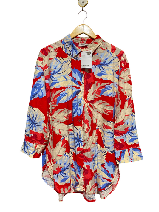 SUSSAN |M| BUST 23| B33| WOMEN'S VIBRANT TROPICAL FLORAL PRINT LINEN BUTTON-UP SHIRT