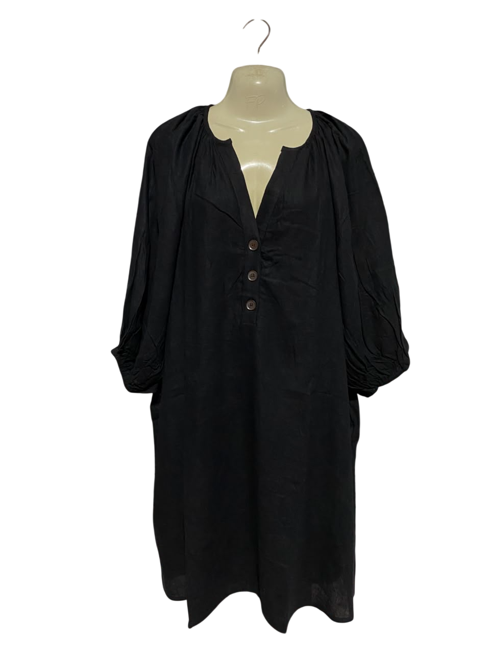 ANKO |XL| BUST 25| B34|  WOMEN'S OVERSIZED BLACK LINEN BLEND HENLEY TUNIC DRESS