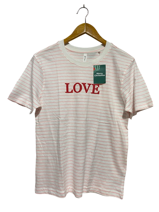 & ME |M| BUST 18| B34| RED AND WHITE STRIPED LOVE GRAPHIC CREWNECK SHORT SLEEVE T-SHIRT