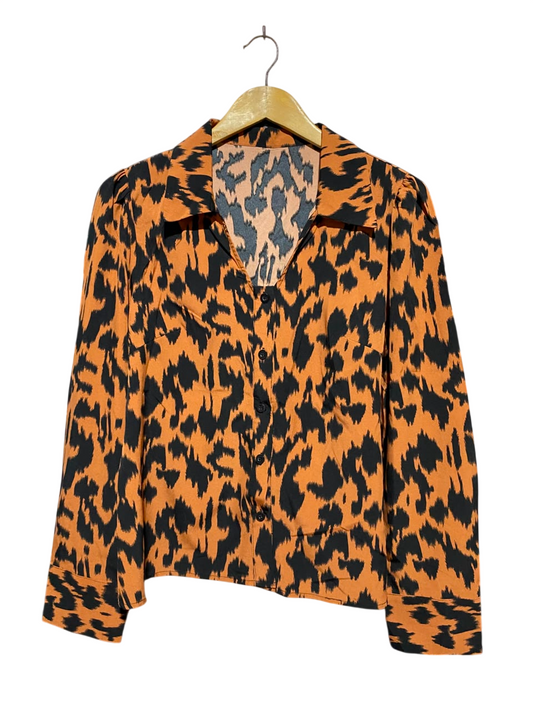 SHEIN |L| BUST 20| B34| LEOPARD ANIMAL PRINT BUTTON-DOWN COLLARED SHIRT LONG SLEEVE TOP