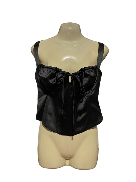 DAZIE |M| BUST 17| B34| BLACK SATIN CORSET STYLE SQUARISH NECKLINE SLEEVELESS TOP