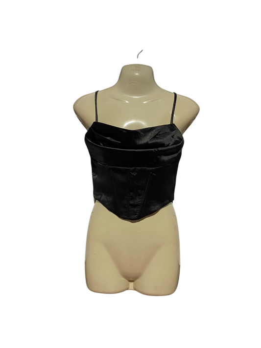LUVALOT |S| BUST 14| B34| ELEGANT BLACK SATIN CORSET STYLE CROP TOP