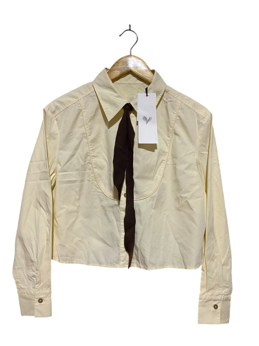 PEACEBIRD |M| BUST 20| B38| CHIC CREAM CROPPED BUTTON DOWN SHIRT WITH DETACHABLE TIE