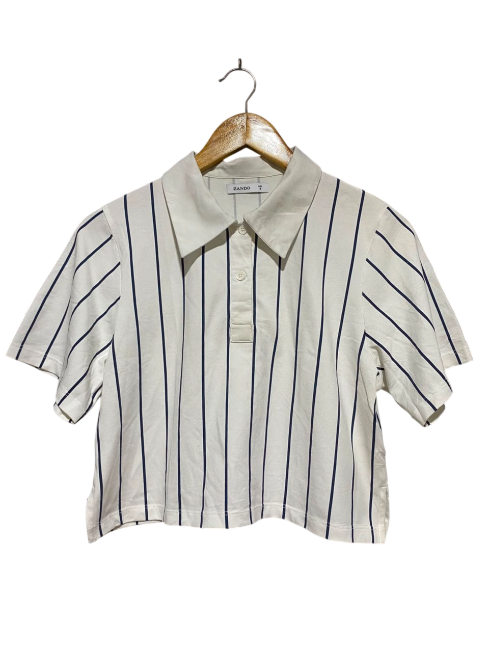ZANDO |S| BUST 18| A2| WHITE VERTICAL STRIPED CROPPED POLO SHIRT