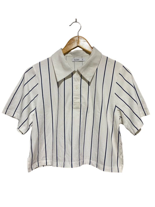 ZANDO |S| BUST 18| B34| WHITE VERTICAL STRIPED CROPPED POLO SHIRT