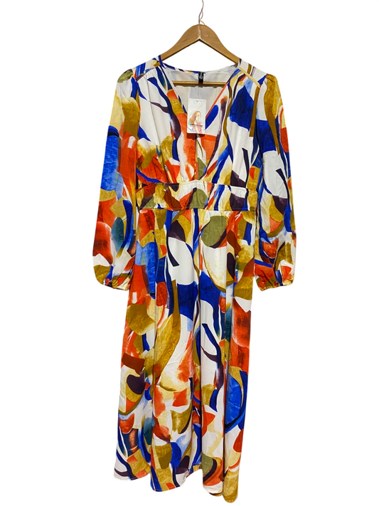 PRETTY GARDEN |M| BUST 18| B34| ABSTRACT MULTICOLOR LONG SLEEVE MAXI DRESS